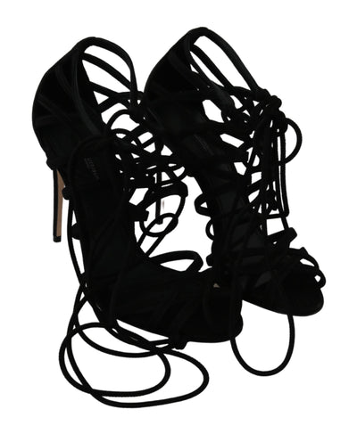 Dolce & Gabbana Schwarz Wildleder Riemen Stilettos Schuhe Sandalen