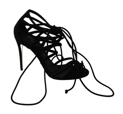 Dolce & Gabbana Schwarz Wildleder Riemen Stilettos Schuhe Sandalen