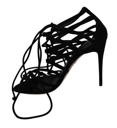 Dolce & Gabbana Schwarz Wildleder Riemen Stilettos Schuhe Sandalen