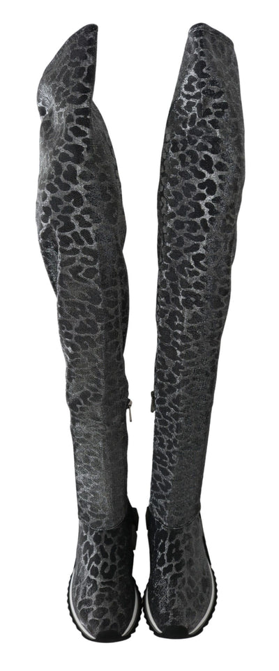 Dolce & Gabbana Grau Leopard High Top Sneakers Booties Schuhe
