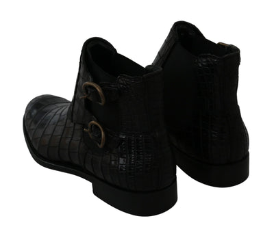 Dolce & Gabbana Schwarzes Krokodilleder Derby Stiefel Schuhe