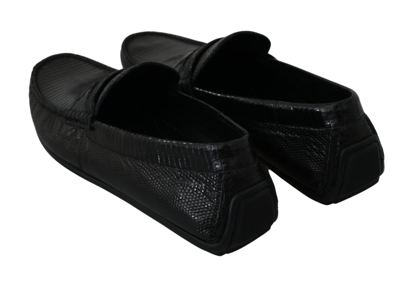 Dolce & Gabbana Schwarzes Eidechsenleder Flache Loafers Schuhe