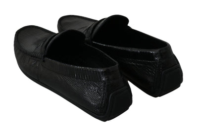 Dolce & Gabbana Schwarzes Eidechsenleder Flache Loafers Schuhe
