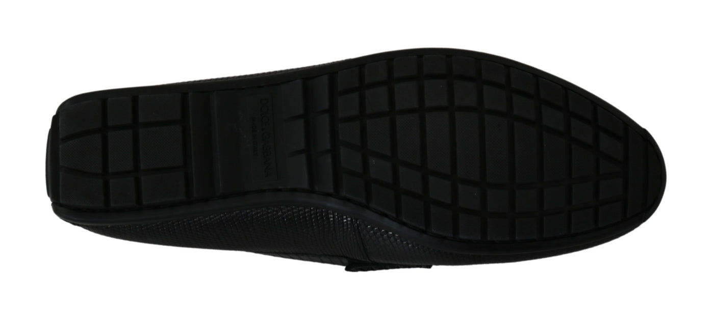 Dolce & Gabbana Schwarzes Eidechsenleder Flache Loafers Schuhe