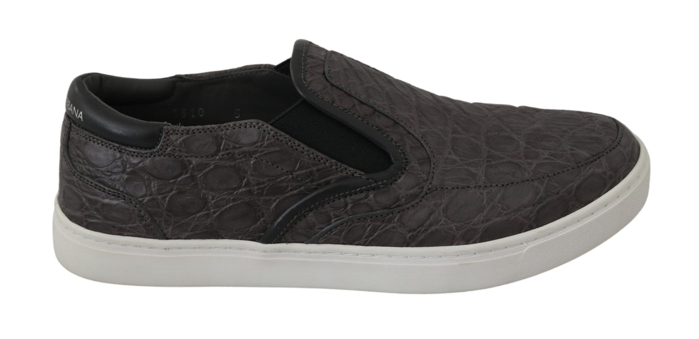 Dolce & Gabbana Graues Leder Flache Kaiman Herren Loafers Schuhe