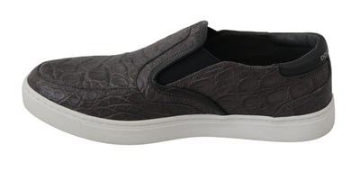 Dolce & Gabbana Graues Leder Flache Kaiman Herren Loafers Schuhe