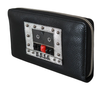 Dolce & Gabbana Schwarzer Herren-Reißverschluss Continental Geldbörse 100% Leder Brieftasche