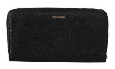 Dolce & Gabbana Schwarzer Herren-Reißverschluss Continental Geldbörse 100% Leder Brieftasche
