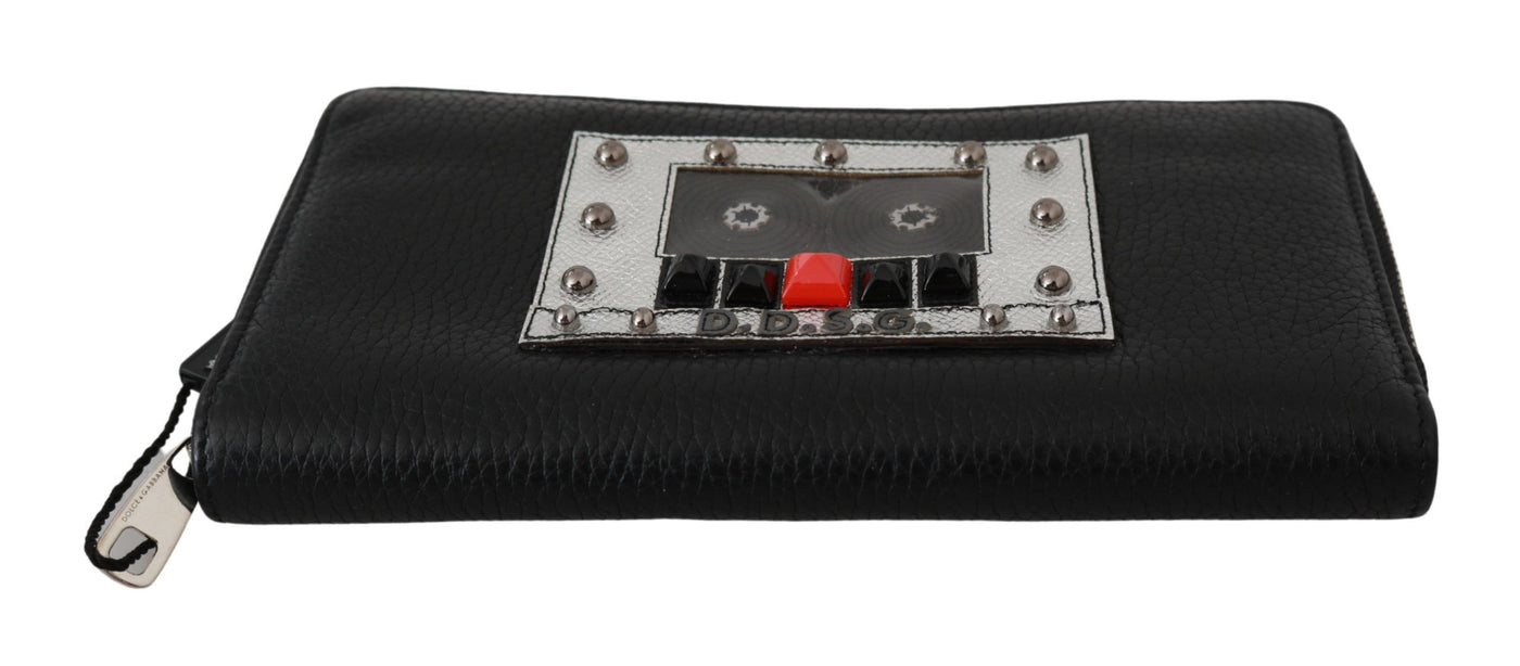 Dolce & Gabbana Schwarzer Herren-Reißverschluss Continental Geldbörse 100% Leder Brieftasche