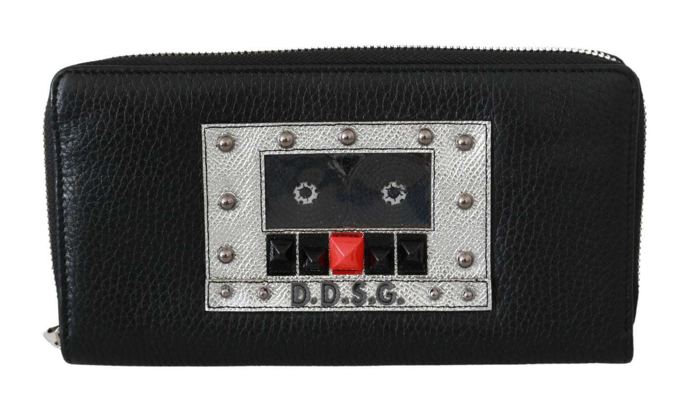Dolce & Gabbana Schwarzer Herren-Reißverschluss Continental Geldbörse 100% Leder Brieftasche