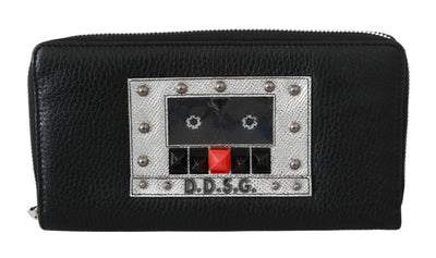 Dolce & Gabbana Schwarzer Herren-Reißverschluss Continental Geldbörse 100% Leder Brieftasche