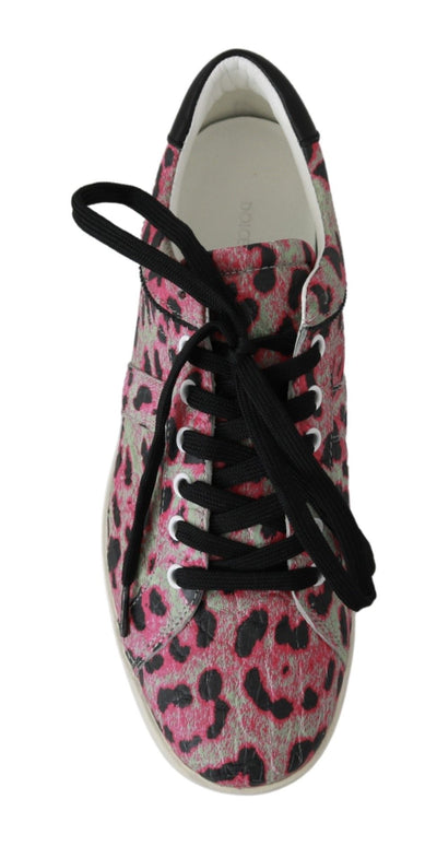 Dolce & Gabbana Rosa Leopard Print Training Leder Flache Turnschuhe