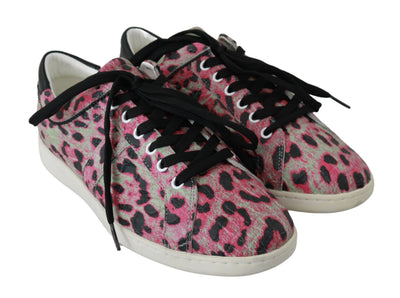 Dolce & Gabbana Rosa Leopard Print Training Leder Flache Turnschuhe