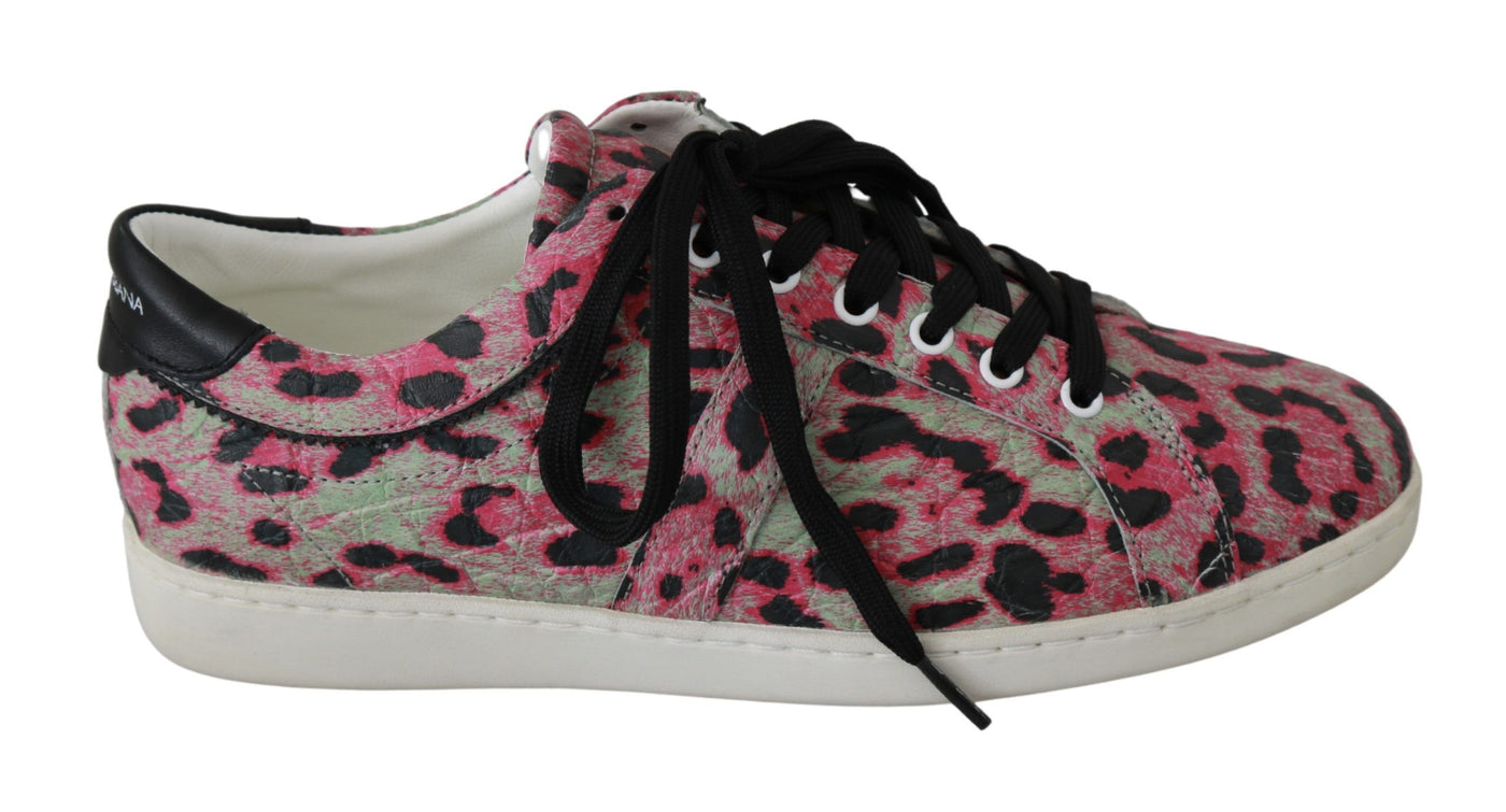 Dolce & Gabbana Rosa Leopard Print Training Leder Flache Turnschuhe