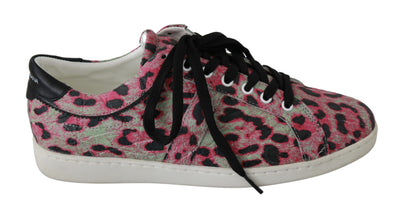 Dolce & Gabbana Rosa Leopard Print Training Leder Flache Turnschuhe