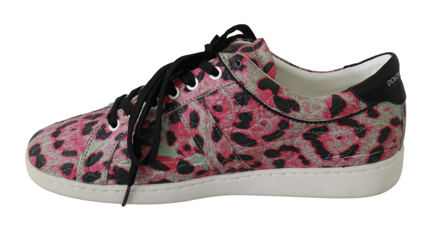 Dolce & Gabbana Rosa Leopard Print Training Leder Flache Turnschuhe