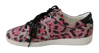 Dolce & Gabbana Rosa Leopard Print Training Leder Flache Turnschuhe