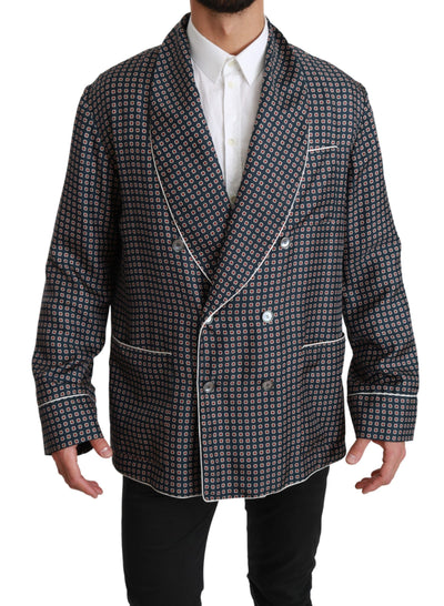Dolce & Gabbana Marineblauer gemusterter Zweireiher Mantel Jacke