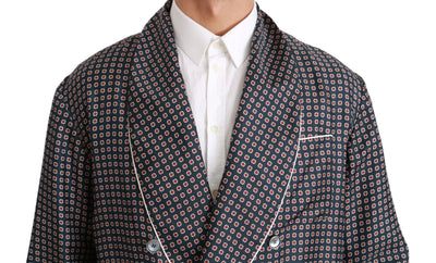 Dolce & Gabbana Marineblauer gemusterter Zweireiher Mantel Jacke