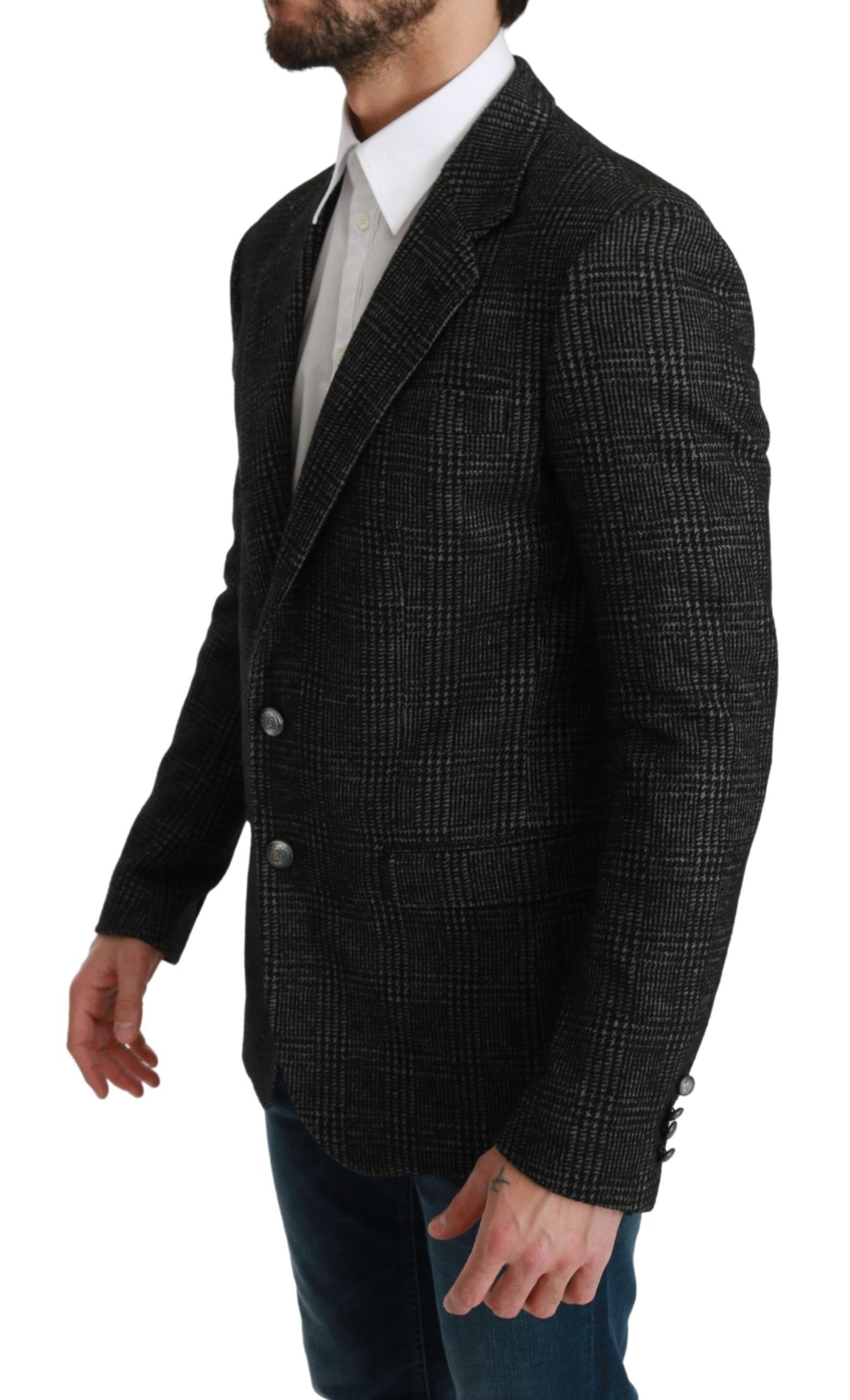 Dolce & Gabbana Graue karierte Jacke mit schmalem Schnitt Blazer