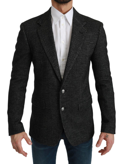 Dolce & Gabbana Graue karierte Jacke mit schmalem Schnitt Blazer