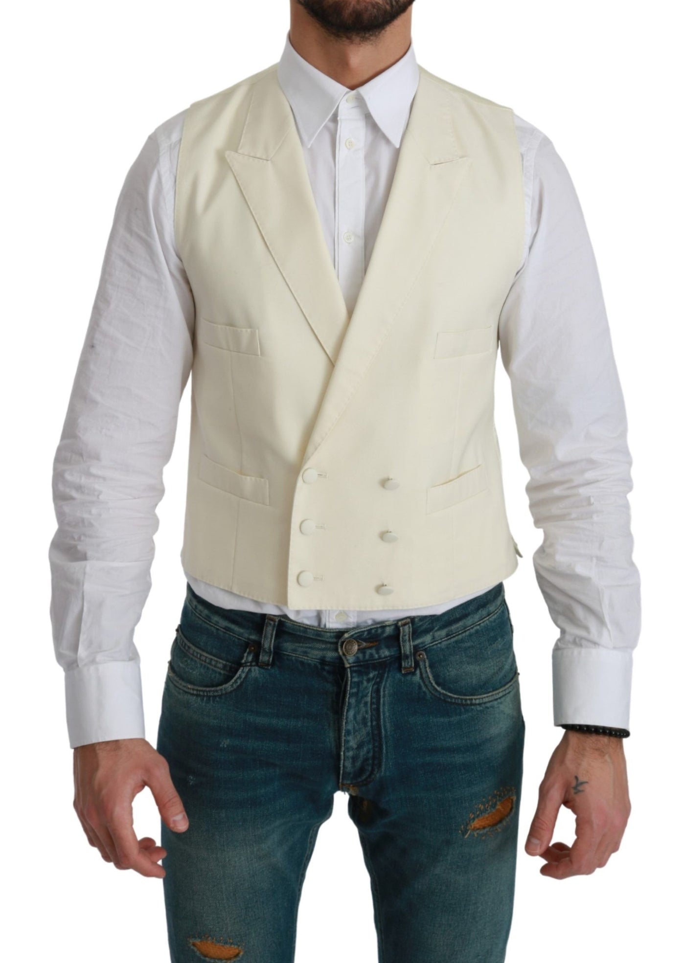 Dolce & Gabbana Weiße Weste Formale Wollweste