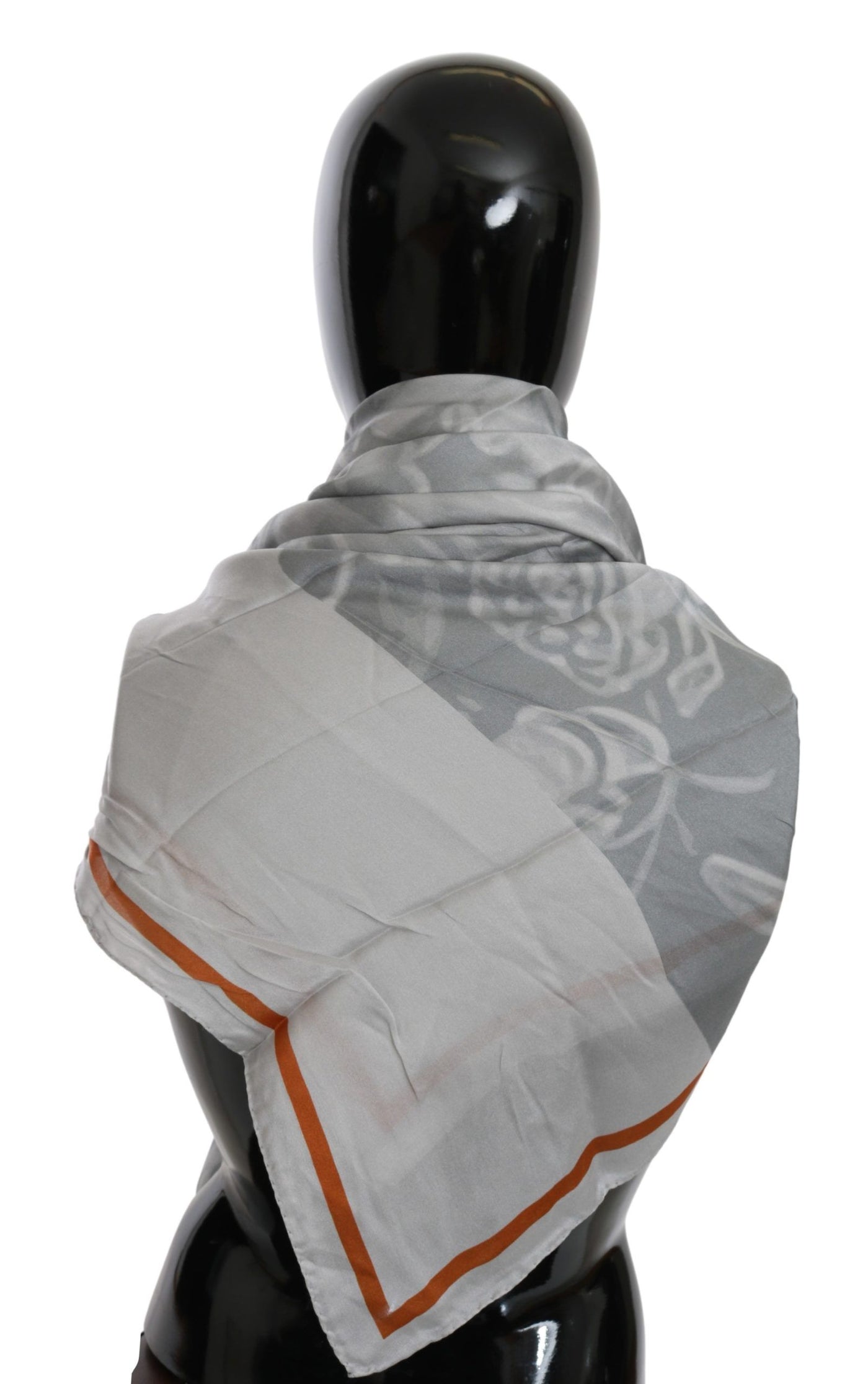 Costume National Grauer orangefarbener Seiden-Foulard-Wickeltuch