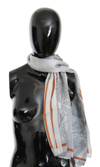 Costume National Grauer Roter Seidenschal Foulard Wickelschal
