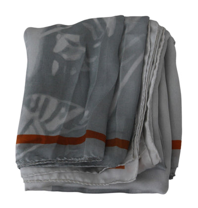 Costume National Grauer Roter Seidenschal Foulard Wickelschal