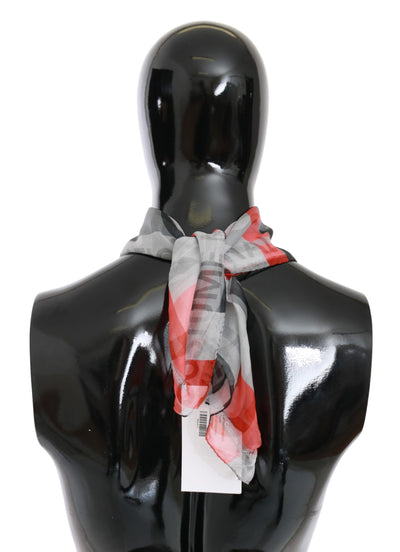 Costume National Roter Schal aus 100% Seide mit grauem Markenzeichen