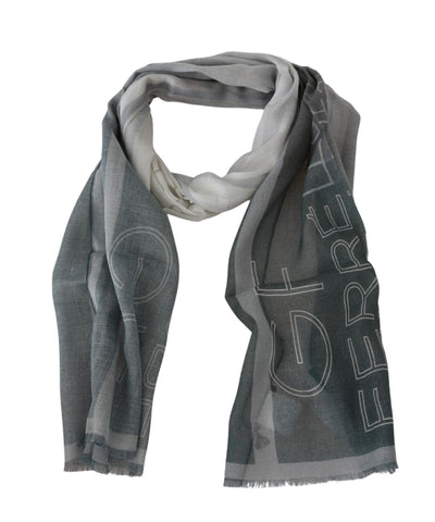 GF Ferre Grauer Woll-Viskose Foulard gemusterter Markenschal