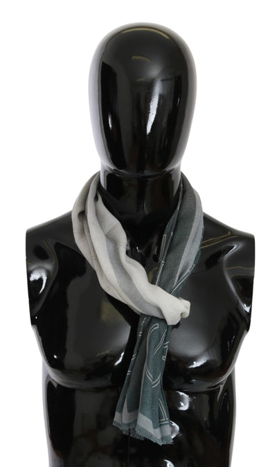GF Ferre Grauer Woll-Viskose Foulard gemusterter Markenschal