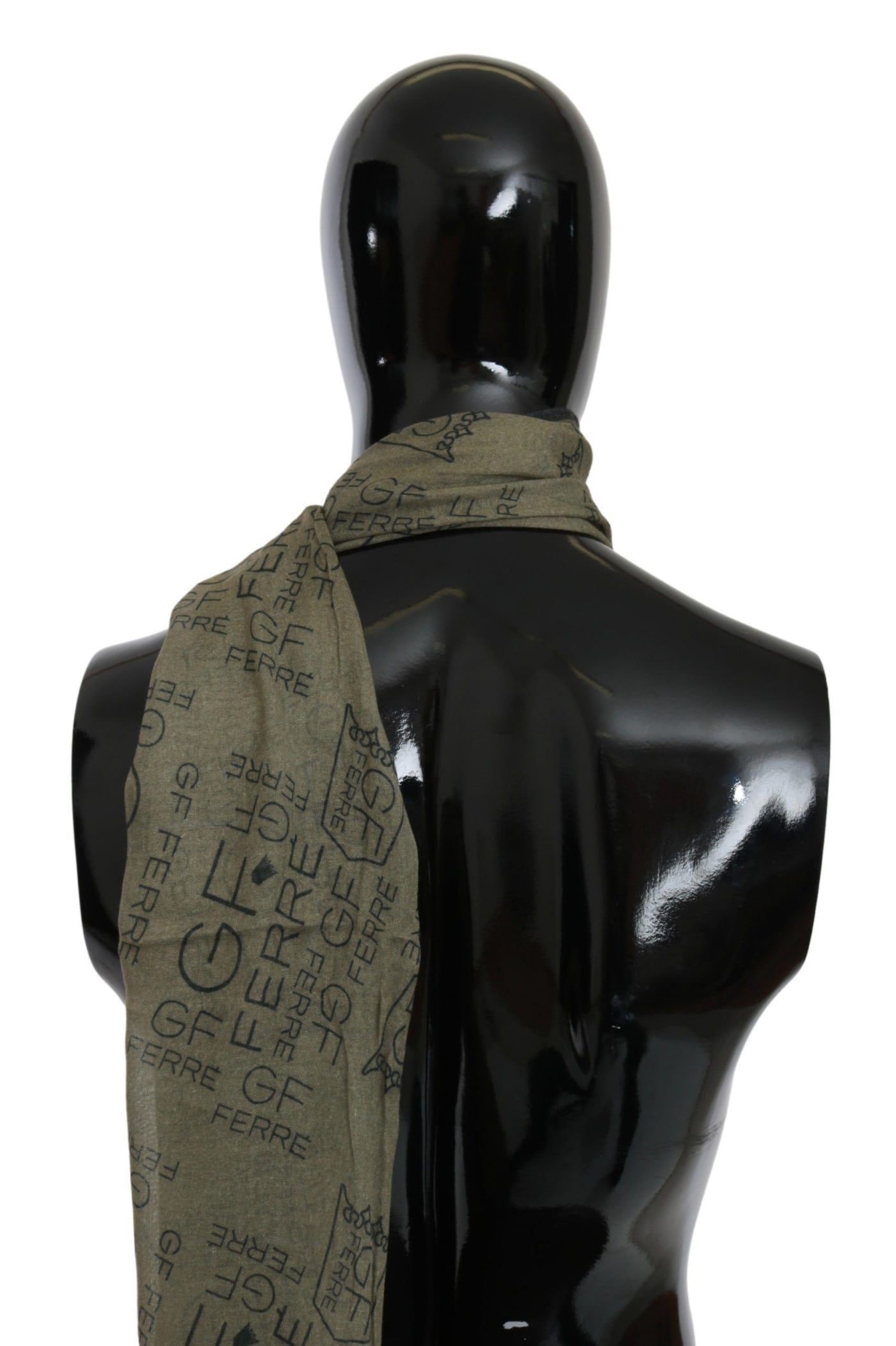 GF Ferre Grüner Foulard aus Wolle und Viskose, gemustert, Markenschal