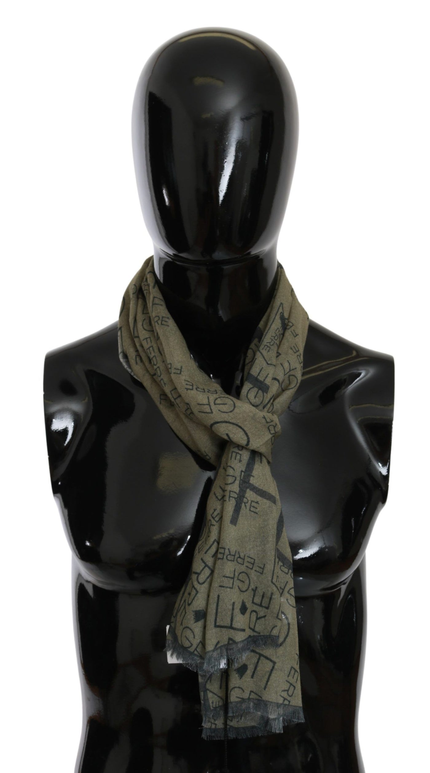 GF Ferre Grüner Foulard aus Wolle und Viskose, gemustert, Markenschal
