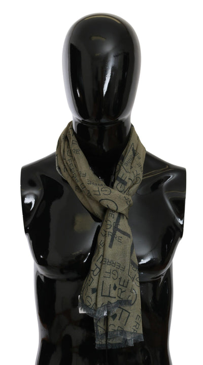 GF Ferre Grüner Foulard aus Wolle und Viskose, gemustert, Markenschal