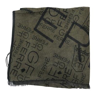 GF Ferre Grüner Foulard aus Wolle und Viskose, gemustert, Markenschal