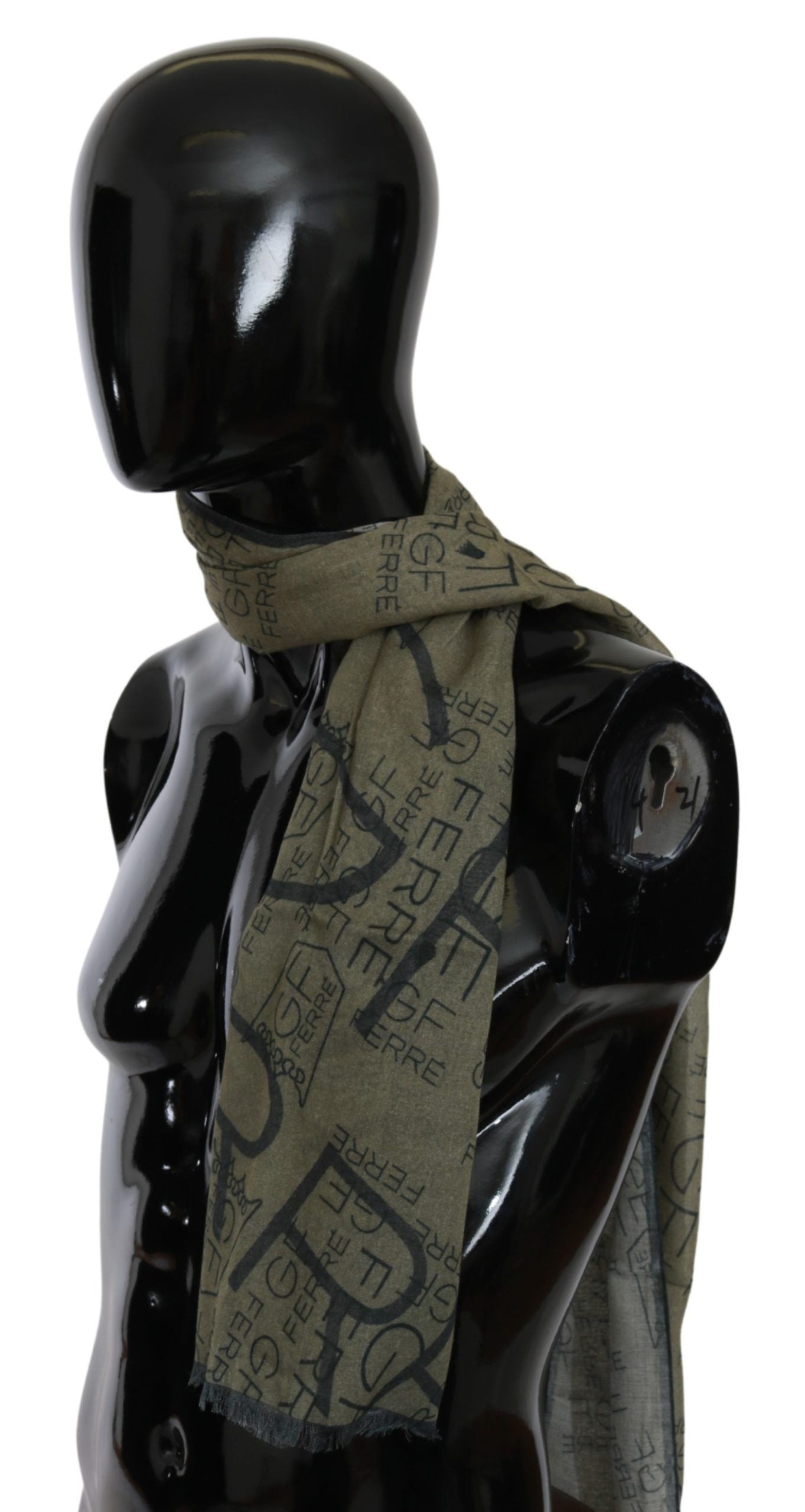 GF Ferre Grüner Foulard aus Wolle und Viskose, gemustert, Markenschal