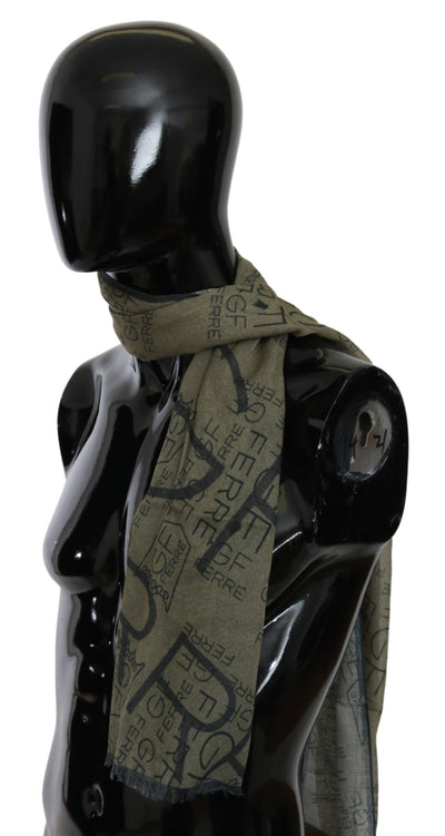 GF Ferre Grüner Foulard aus Wolle und Viskose, gemustert, Markenschal