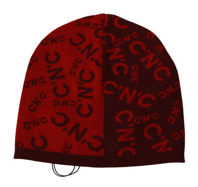 Costume National Rote Wollmischung Beanie-Mütze mit Markenzeichen