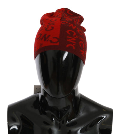 Costume National Rote Wollmischung Beanie-Mütze mit Markenzeichen