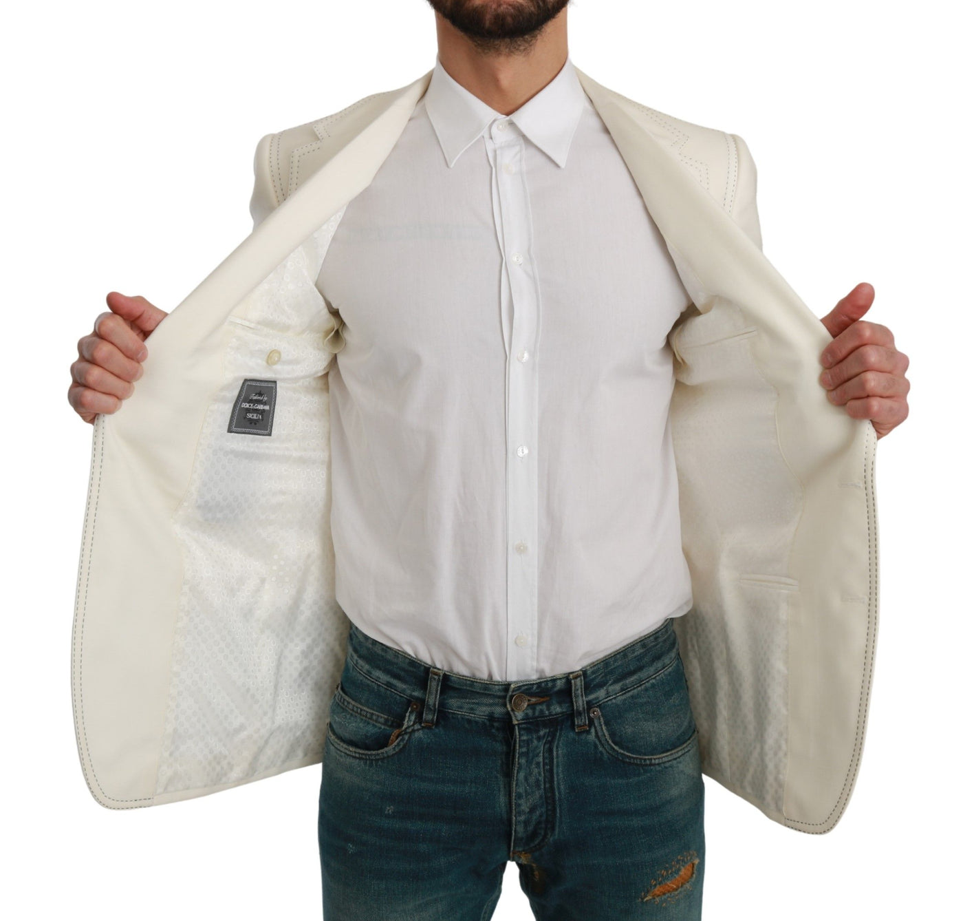 Dolce & Gabbana SICILIA Cremefarbener einreihiger formeller Blazer