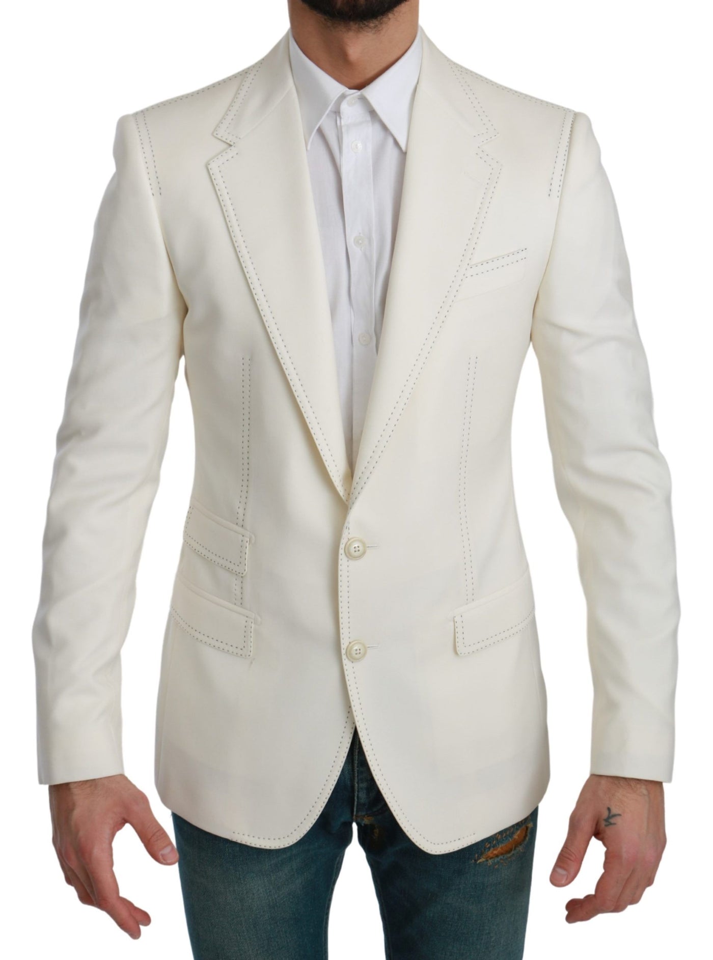 Dolce & Gabbana SICILIA Cremefarbener einreihiger formeller Blazer