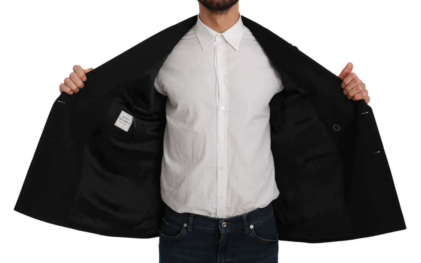 Dolce & Gabbana Schwarzer Slim Fit Mantel Wollblazer