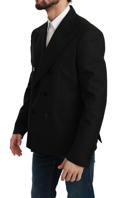 Dolce & Gabbana Schwarzer Slim Fit Mantel Wollblazer