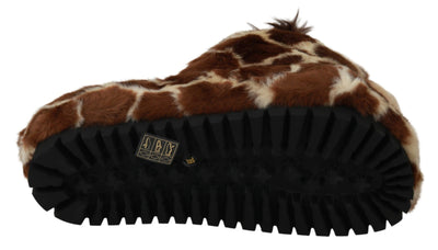 Dolce & Gabbana Braune Giraffe Hausschuhe Flache Sandalen Schuhe