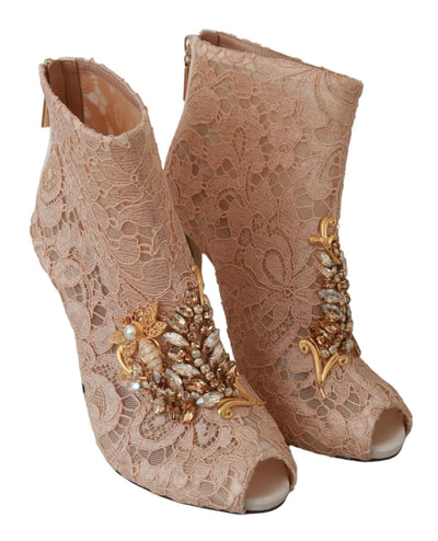 Dolce & Gabbana Rosa Kristall Spitze Booties Stilettos Schuhe