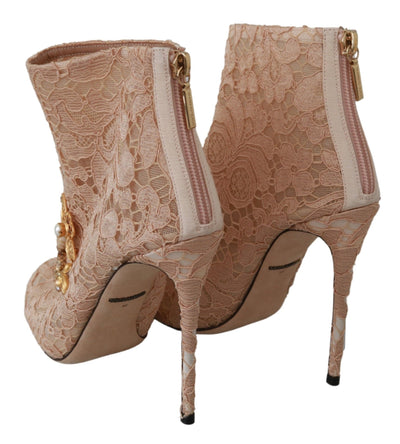 Dolce & Gabbana Rosa Kristall Spitze Booties Stilettos Schuhe