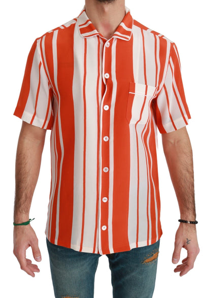 Dolce & Gabbana Orangefarbenes, gestreiftes Seidenhemd mit kurzen Ärmeln