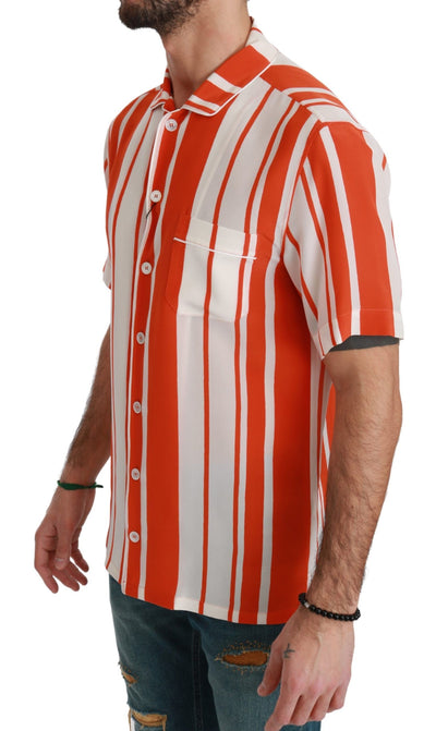 Dolce & Gabbana Orangefarbenes, gestreiftes Seidenhemd mit kurzen Ärmeln