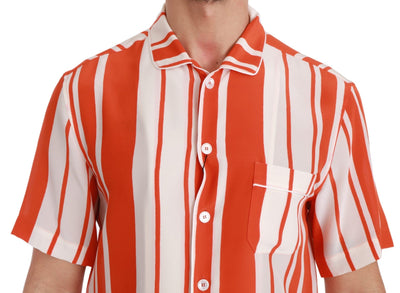 Dolce & Gabbana Orangefarbenes, gestreiftes Seidenhemd mit kurzen Ärmeln